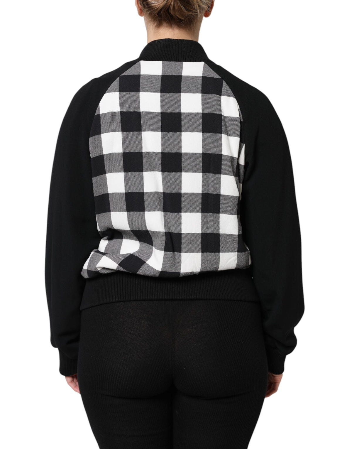 Dolce & Gabbana Black White Plaid Floral Button-Down Jacket