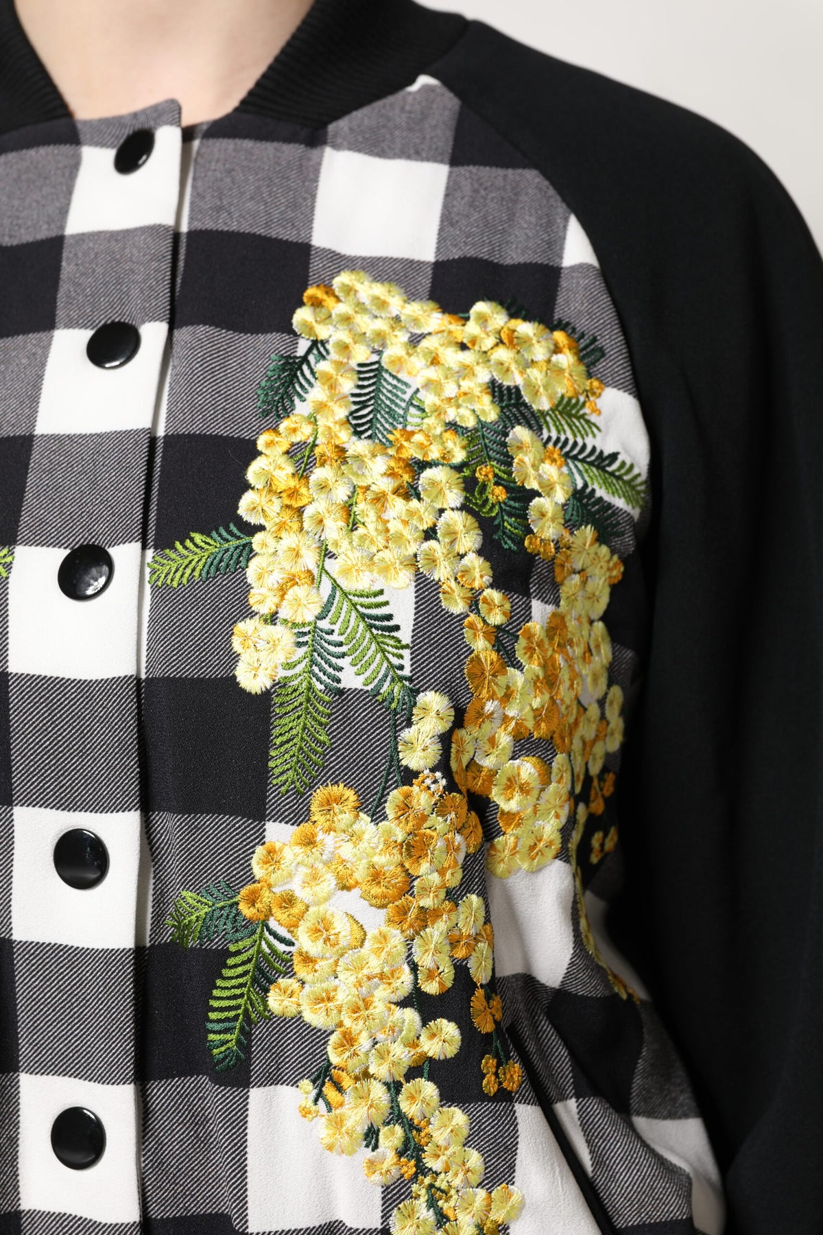 Dolce & Gabbana Black White Plaid Floral Button-Down Jacket