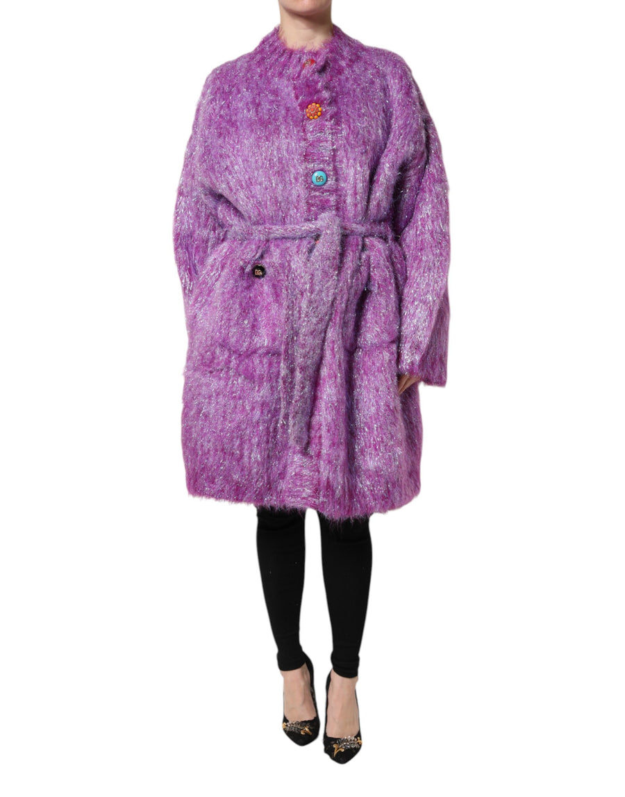 Dolce & Gabbana Purple Trench Coat Jacket with Button Embellishment