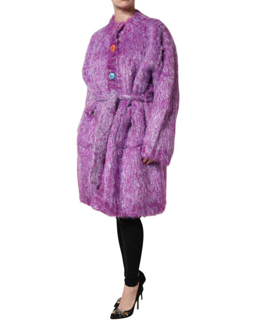 Dolce & Gabbana Purple Trench Coat Jacket with Button Embellishment