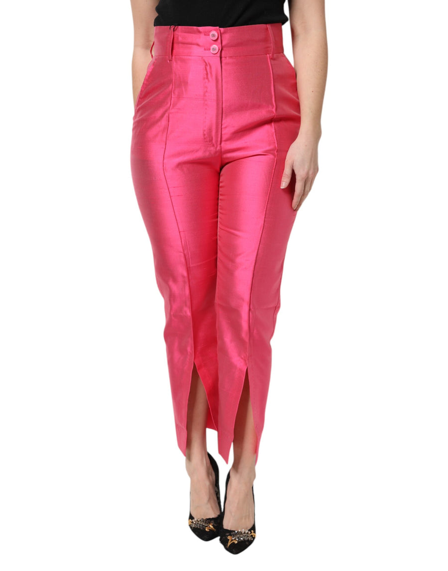 Dolce & Gabbana Pink High-Waisted Silk Trousers