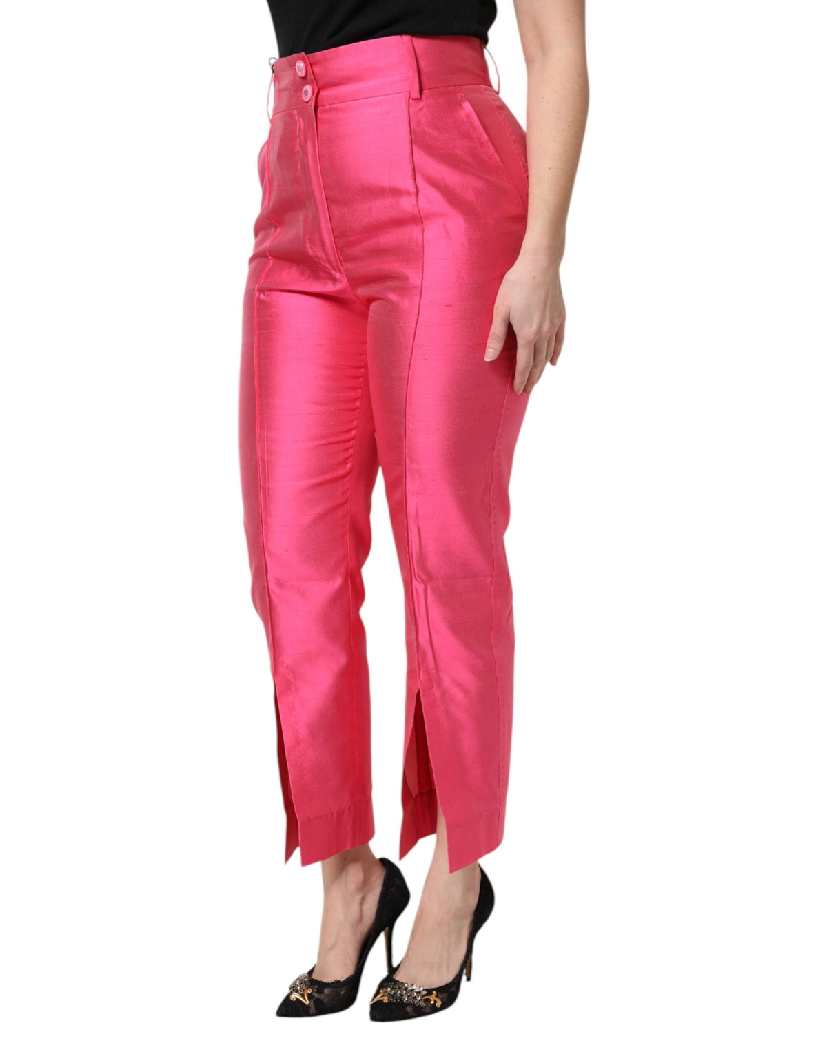 Dolce & Gabbana Pink High-Waisted Silk Trousers