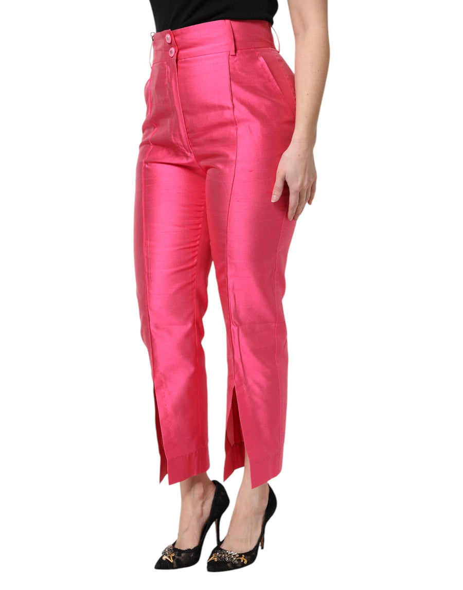 Dolce & Gabbana Pink High-Waisted Silk Trousers