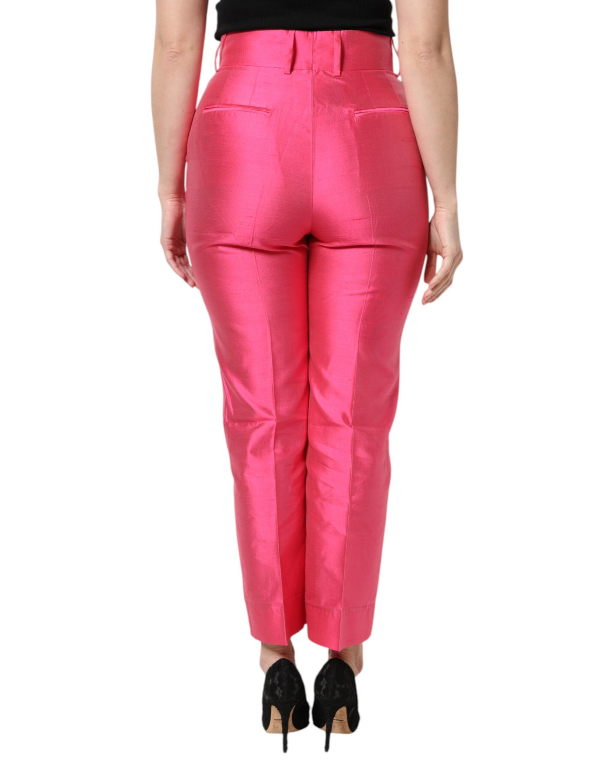 Dolce & Gabbana Pink High-Waisted Silk Trousers