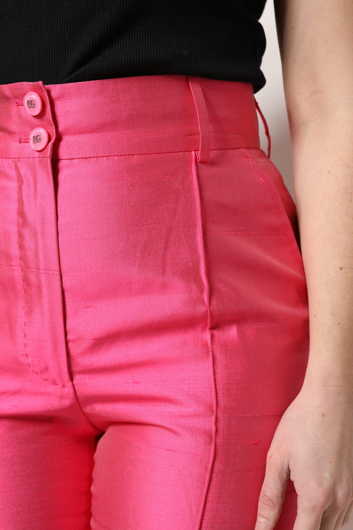 Dolce & Gabbana Pink High-Waisted Silk Trousers