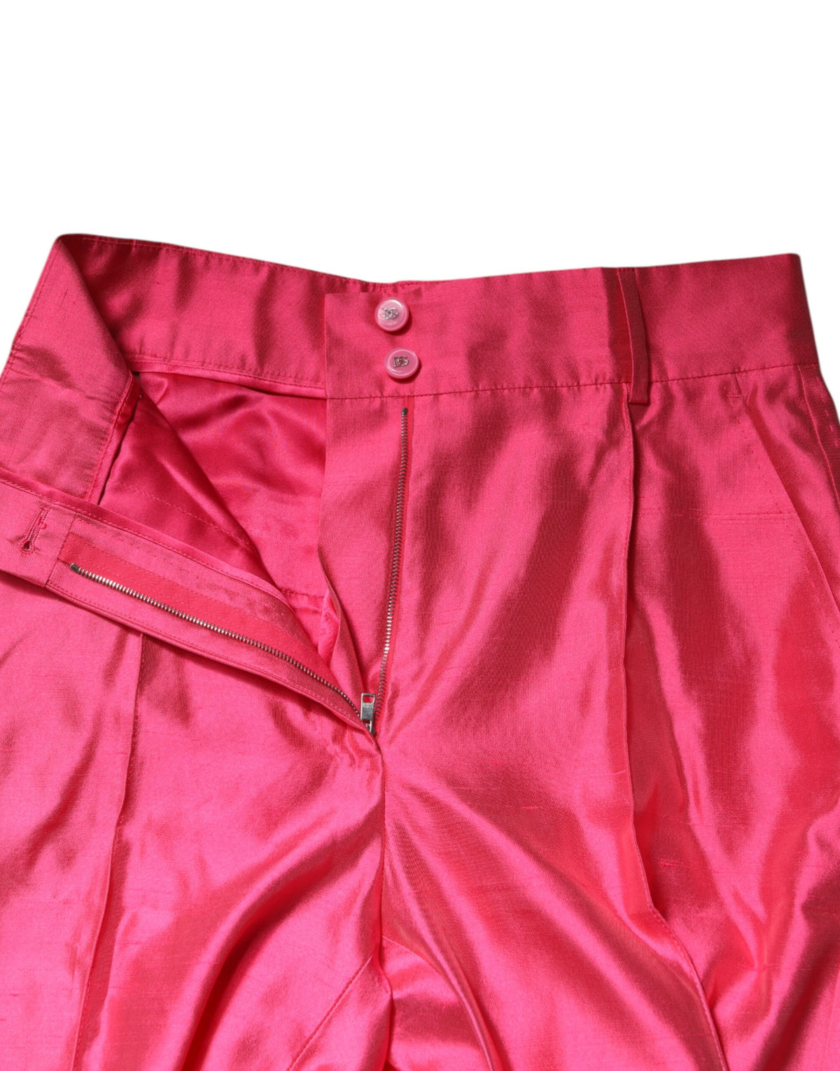 Dolce & Gabbana Pink High-Waisted Silk Trousers