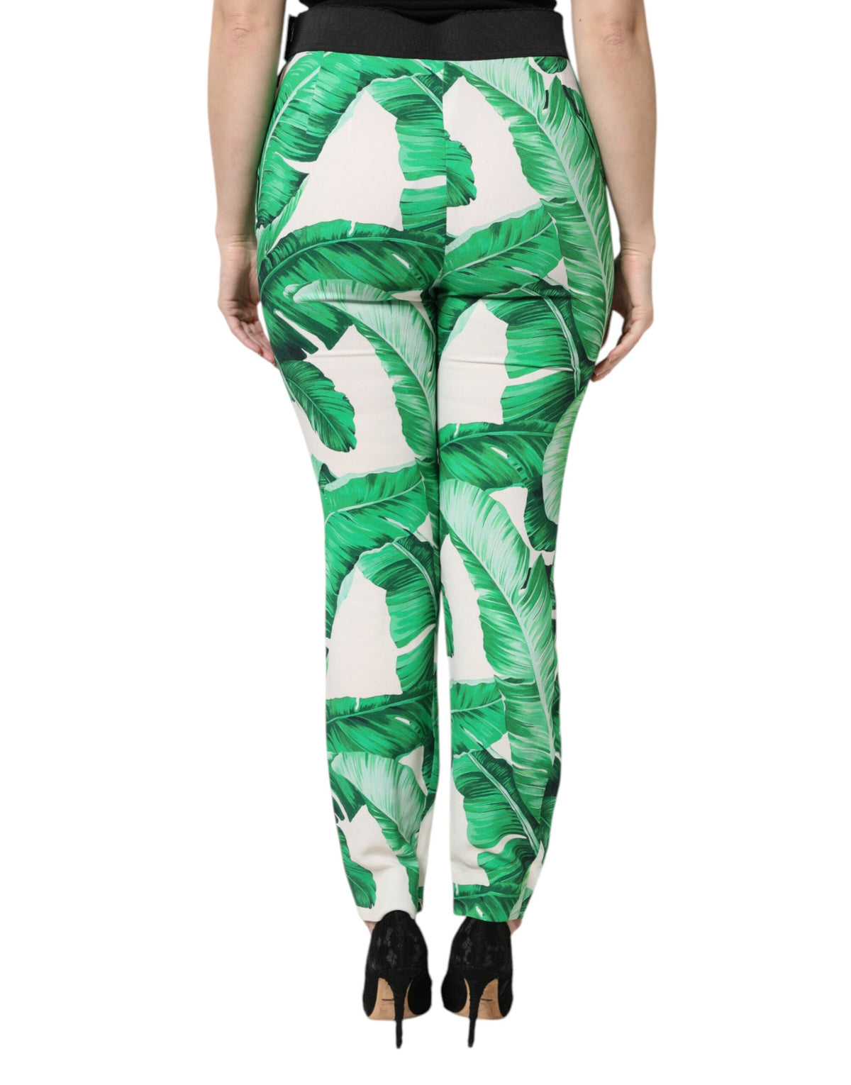 Dolce & Gabbana White Green Leaf High Waist Trousers
