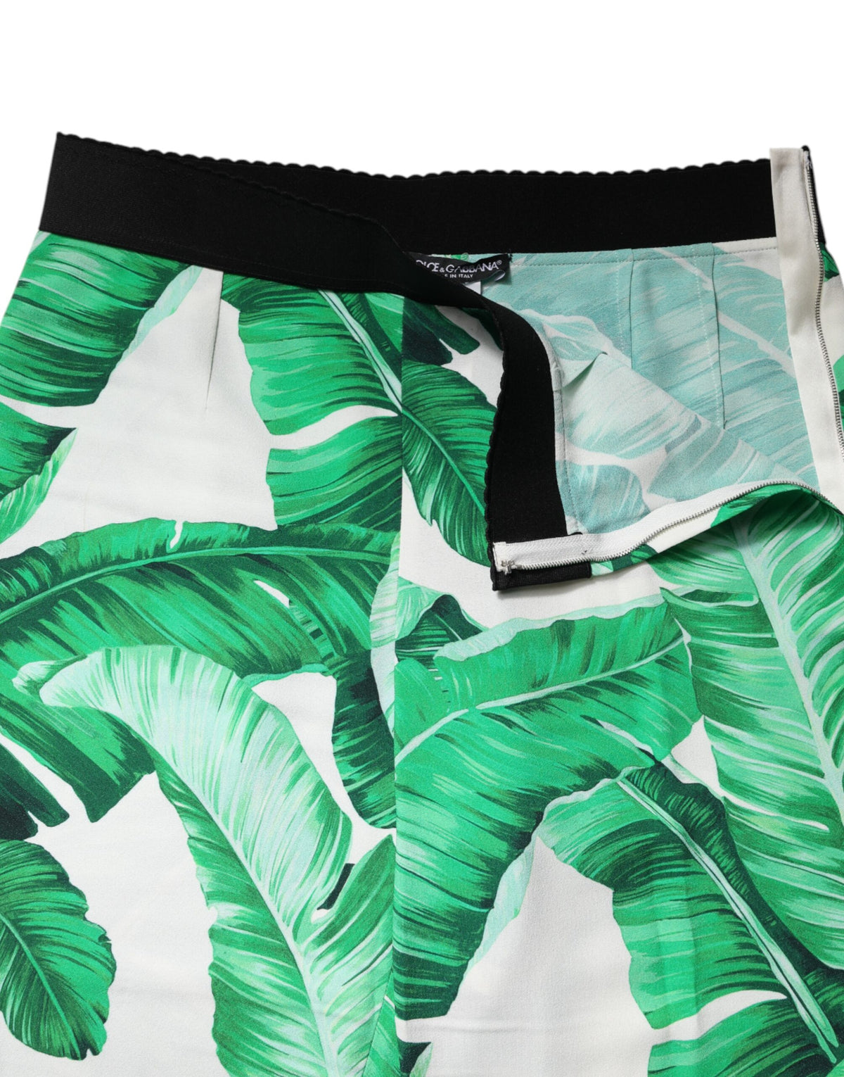 Dolce & Gabbana White Green Leaf High Waist Trousers