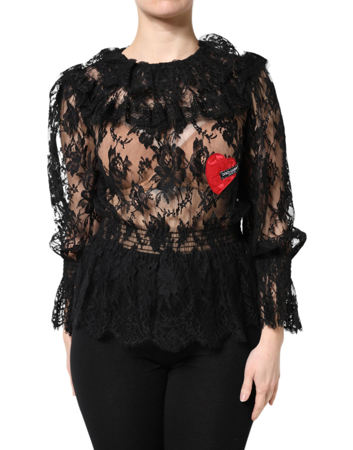 Dolce & Gabbana Women's Black Cotton Floral Lace Blouse Top