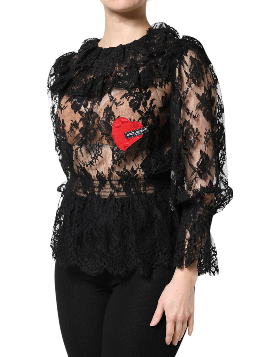 Dolce & Gabbana Women's Black Cotton Floral Lace Blouse Top