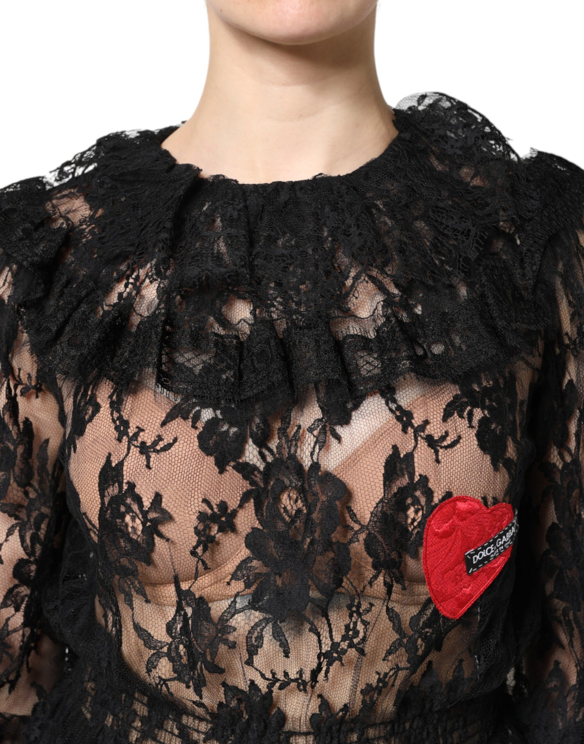 Dolce & Gabbana Women's Black Cotton Floral Lace Blouse Top