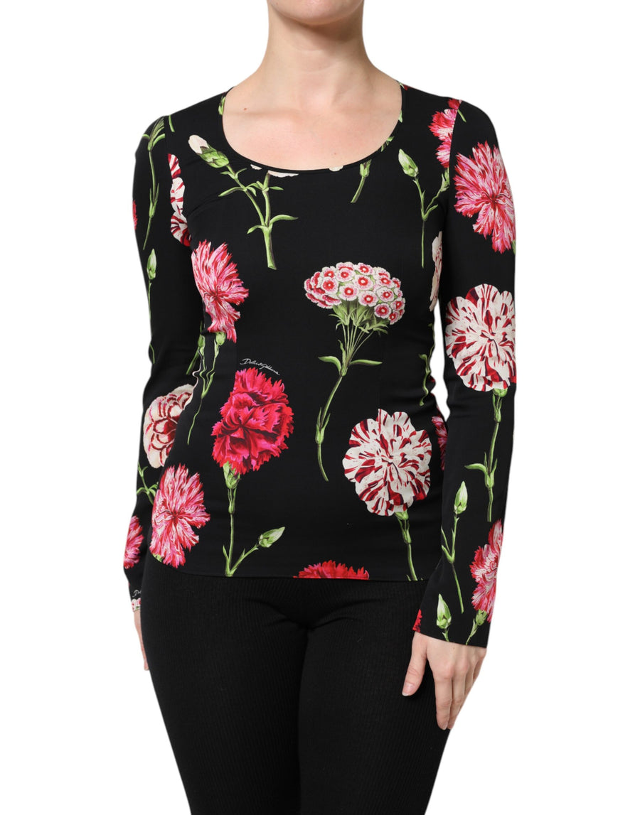 Dolce & Gabbana Black Floral Long Sleeve Women's Blouse Top