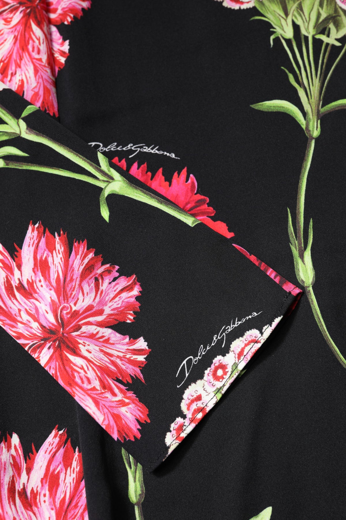 Dolce & Gabbana Schwarzes geblümtes langärmeliges Damenblusentop