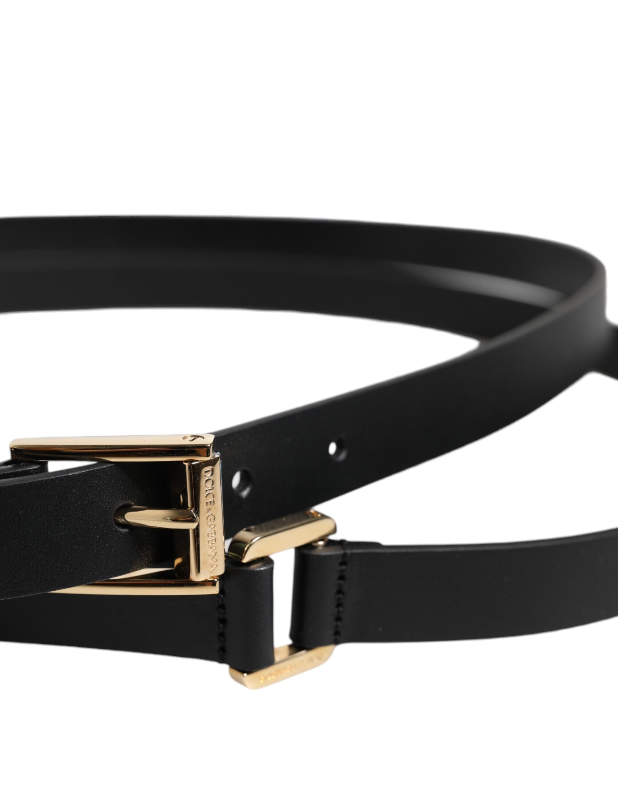 Dolce & Gabbana Schwarz Klassisch Gold Metall Logo Schnalle Gürtel