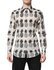 Dolce & Gabbana White Long Sleeved GOLD Shirt with Pineapple Print