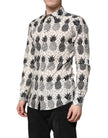 Dolce & Gabbana White Long Sleeved GOLD Shirt with Pineapple Print