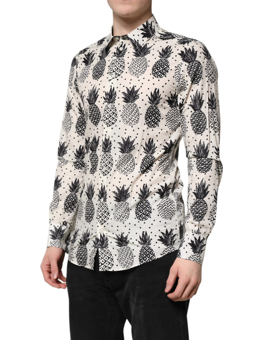 Dolce & Gabbana White Long-sleeved GOLD Pineapple Print Shirt