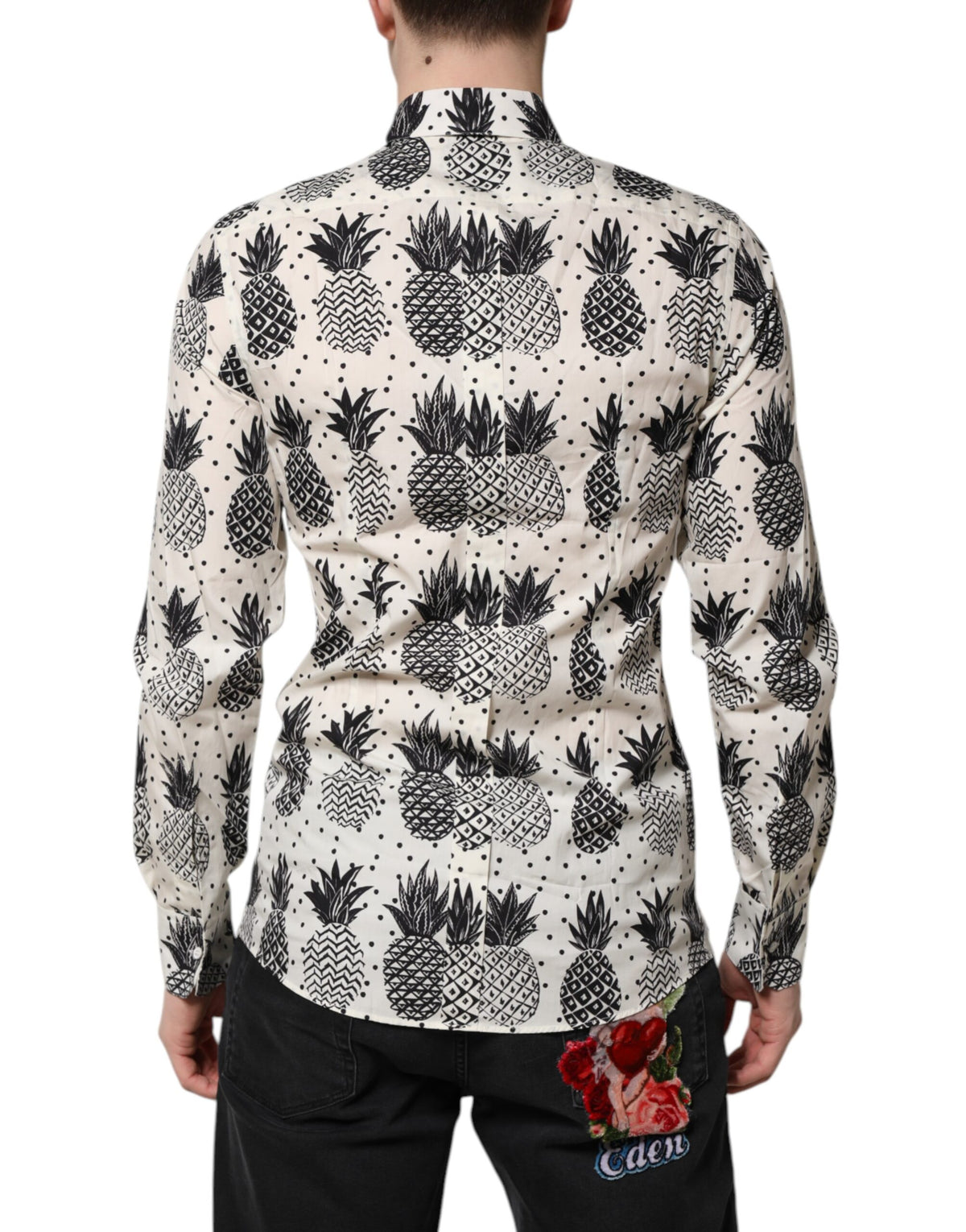 Dolce & Gabbana White Long-sleeved GOLD Pineapple Print Shirt