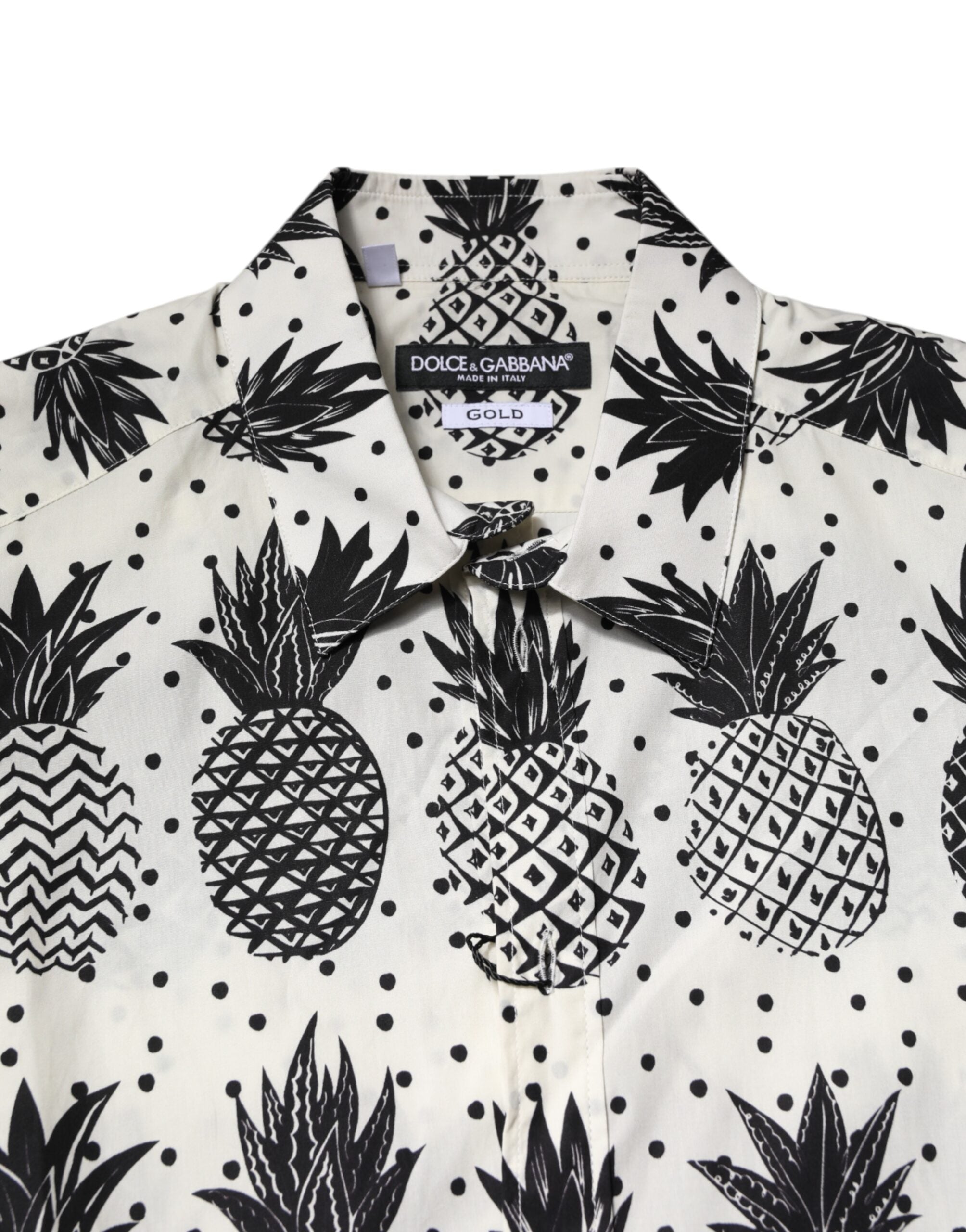 Dolce & Gabbana White Long Sleeved GOLD Shirt with Pineapple Print