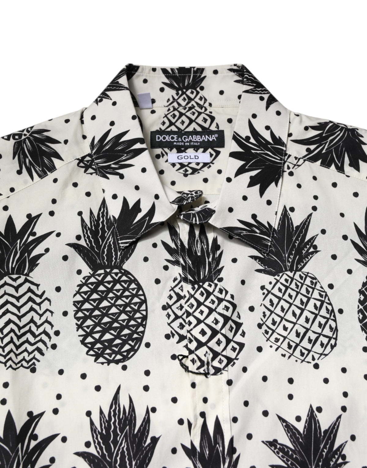Dolce & Gabbana White Long-sleeved GOLD Pineapple Print Shirt