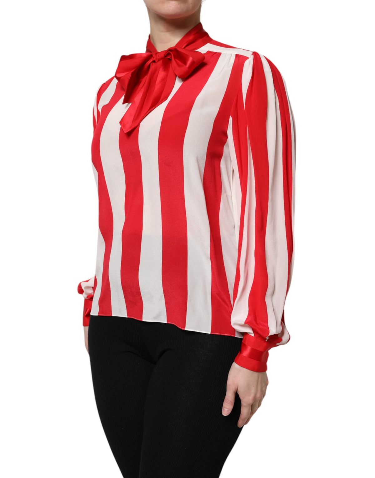 Dolce & Gabbana Red White Stripe Ascot Collar Blouse Top