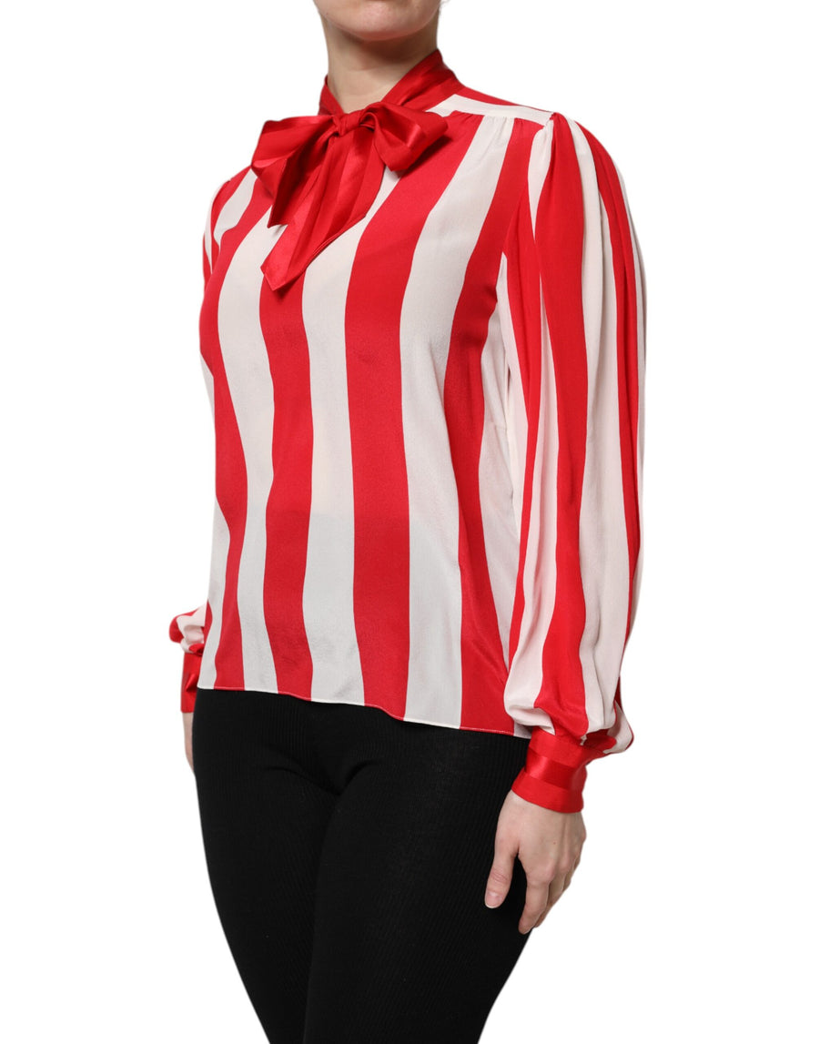 Dolce & Gabbana Red White Stripe Ascot Collar Blouse Top
