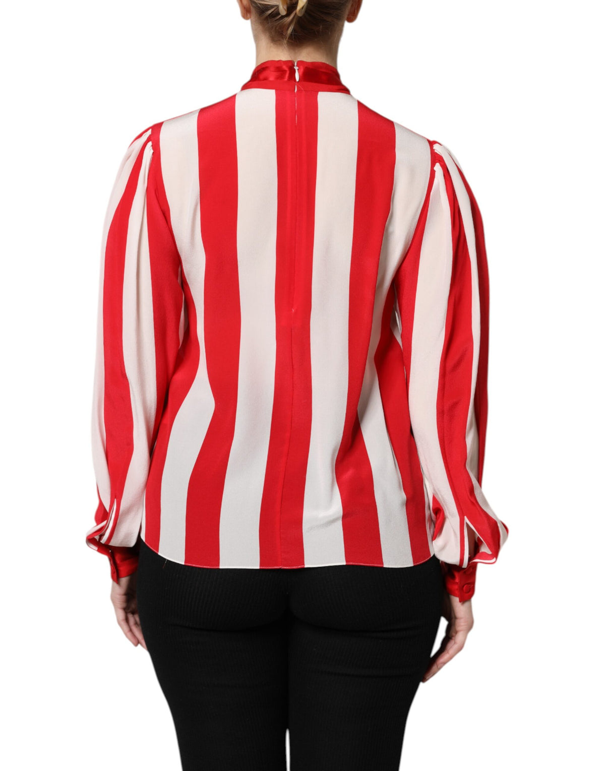 Dolce & Gabbana Red White Stripe Ascot Collar Blouse Top