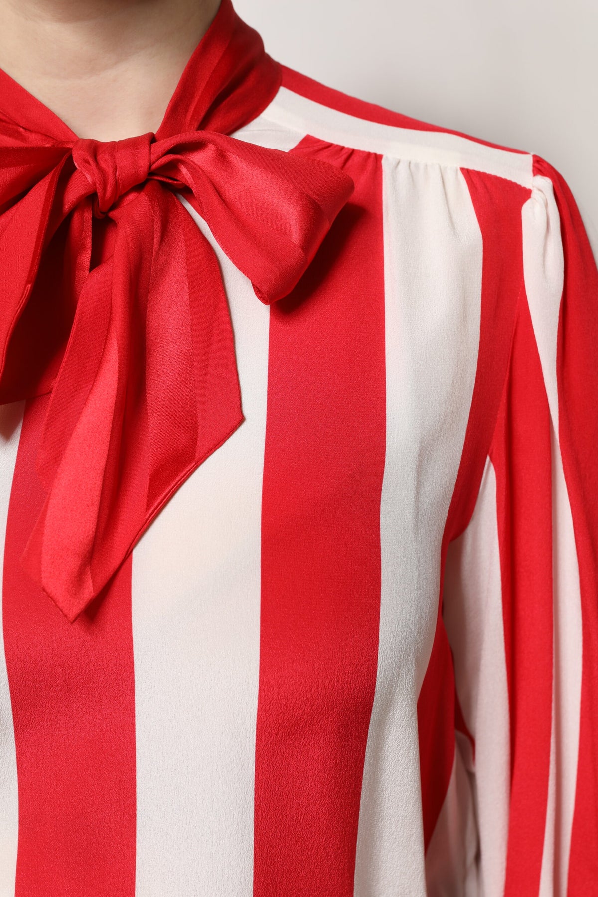 Dolce & Gabbana Red White Stripe Ascot Collar Blouse Top