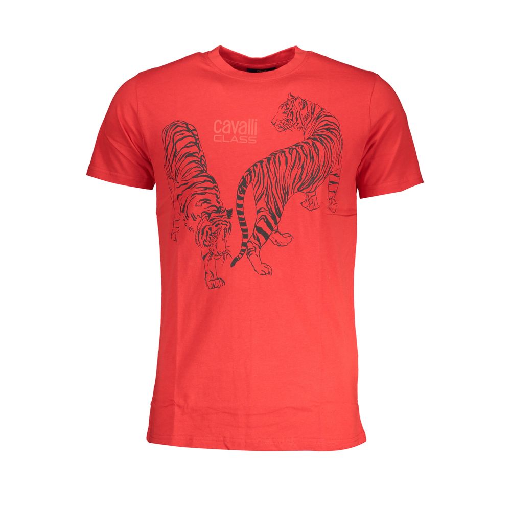 Cavalli Class Rotes Baumwoll-T-Shirt für Herren