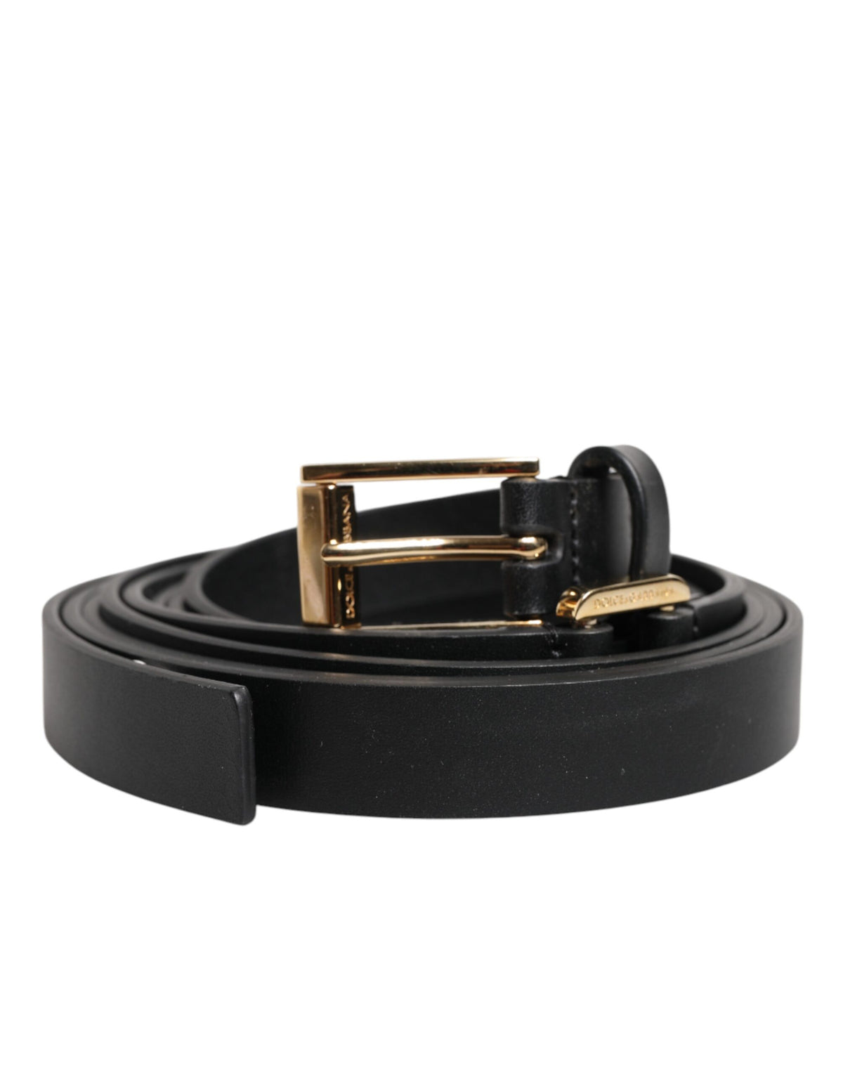 Dolce & Gabbana Black Double Strap Leather Belt with Gold Buckle