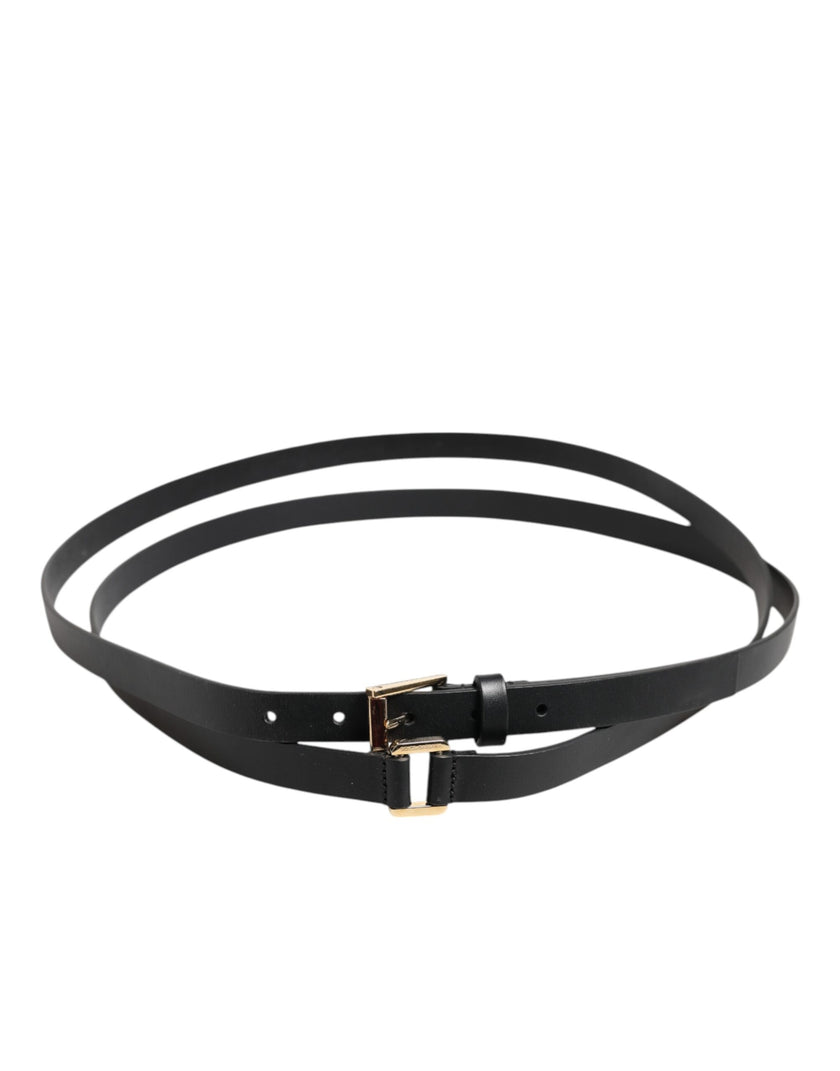 Dolce & Gabbana Schwarzer Doppelriemen-Ledergürtel mit goldener Schnalle
