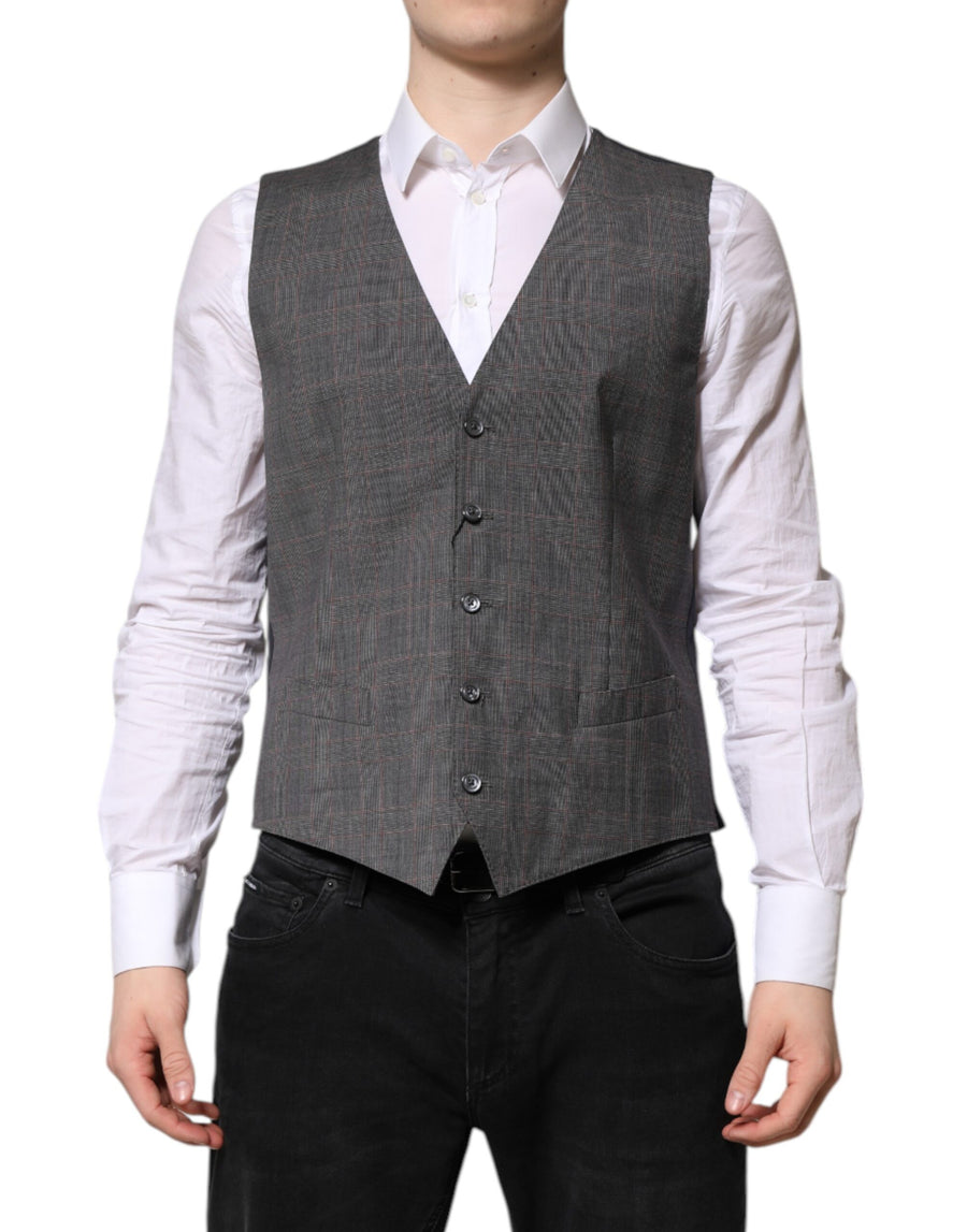 Dolce & Gabbana Grey Checked Wool Formal Waistcoat Vest
