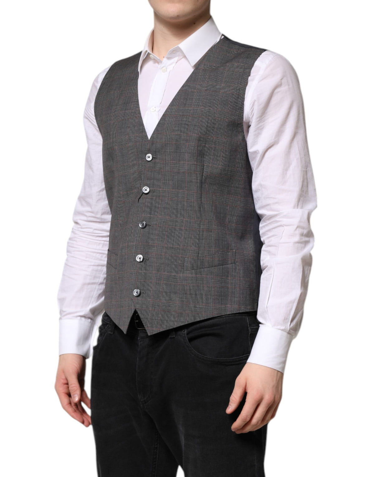 Dolce & Gabbana Grey Checked Wool Formal Waistcoat Vest