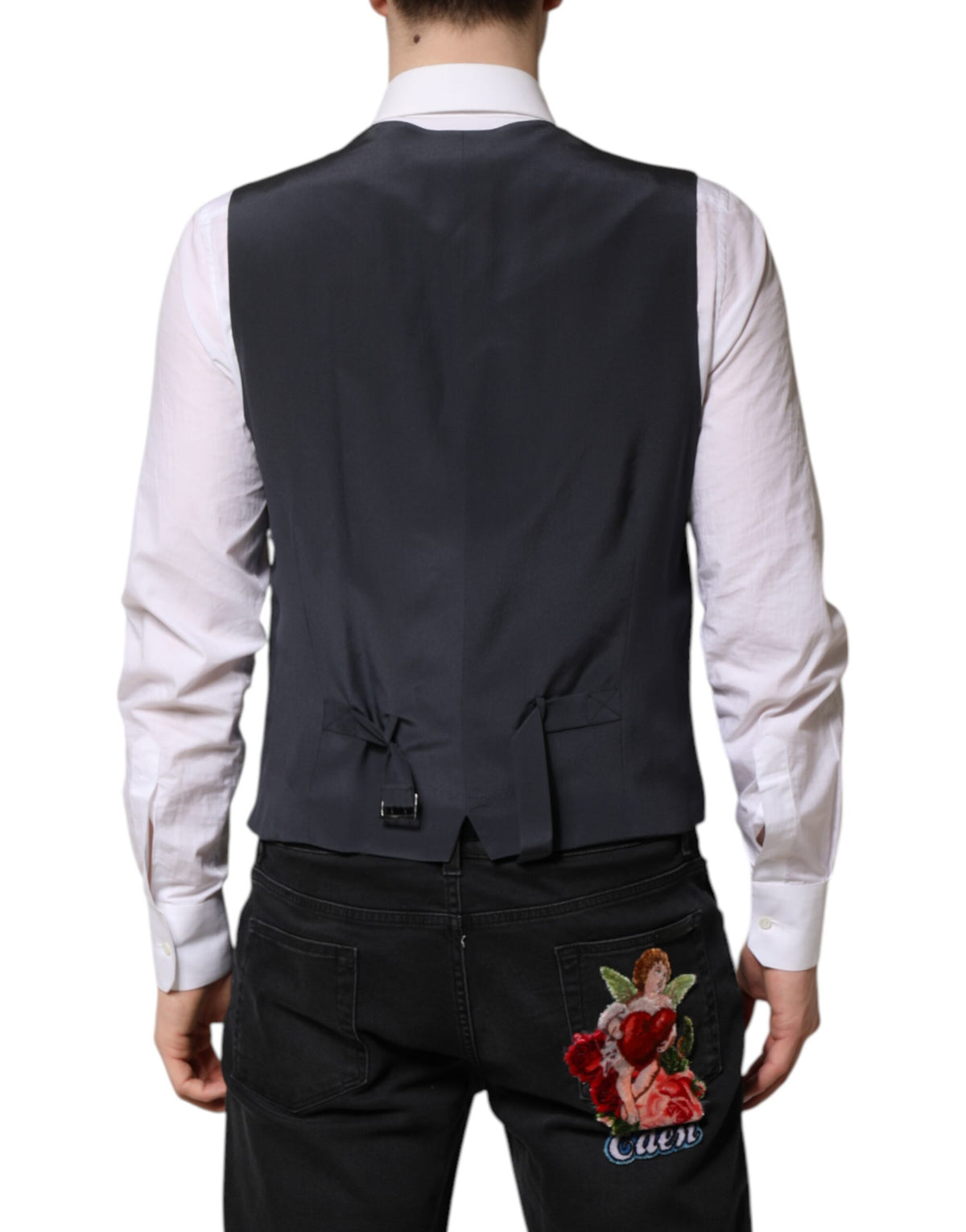 Dolce & Gabbana Grey Checked Wool Formal Waistcoat Vest