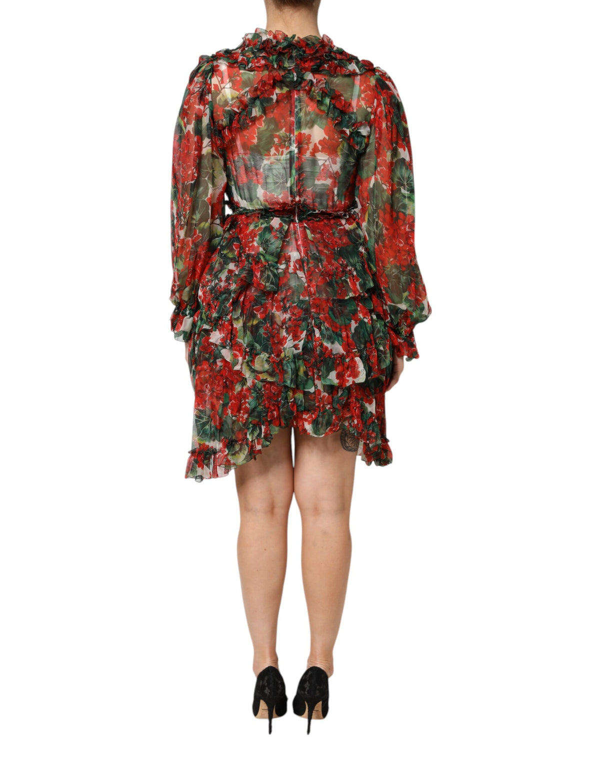 Dolce & Gabbana Multicolor Ruched Long Sleeve Floral Dress