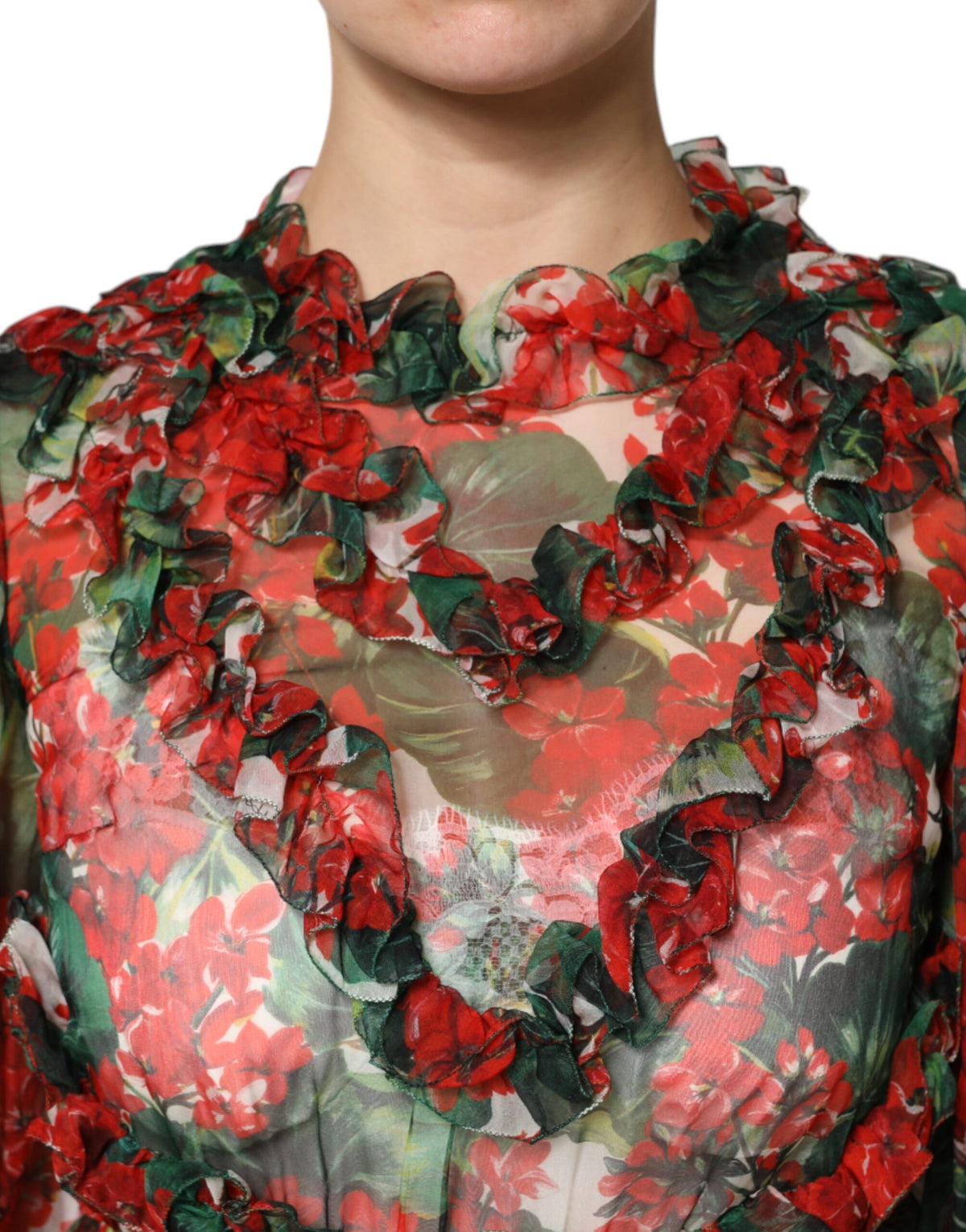 Dolce & Gabbana Multicolor Ruched Long Sleeve Floral Dress