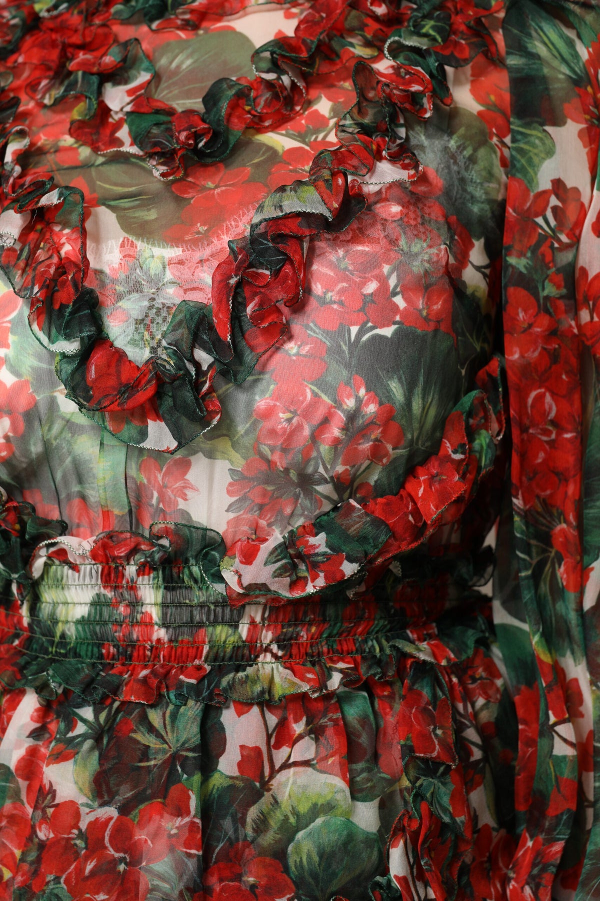 Dolce & Gabbana Multicolor Ruched Long Sleeve Floral Dress