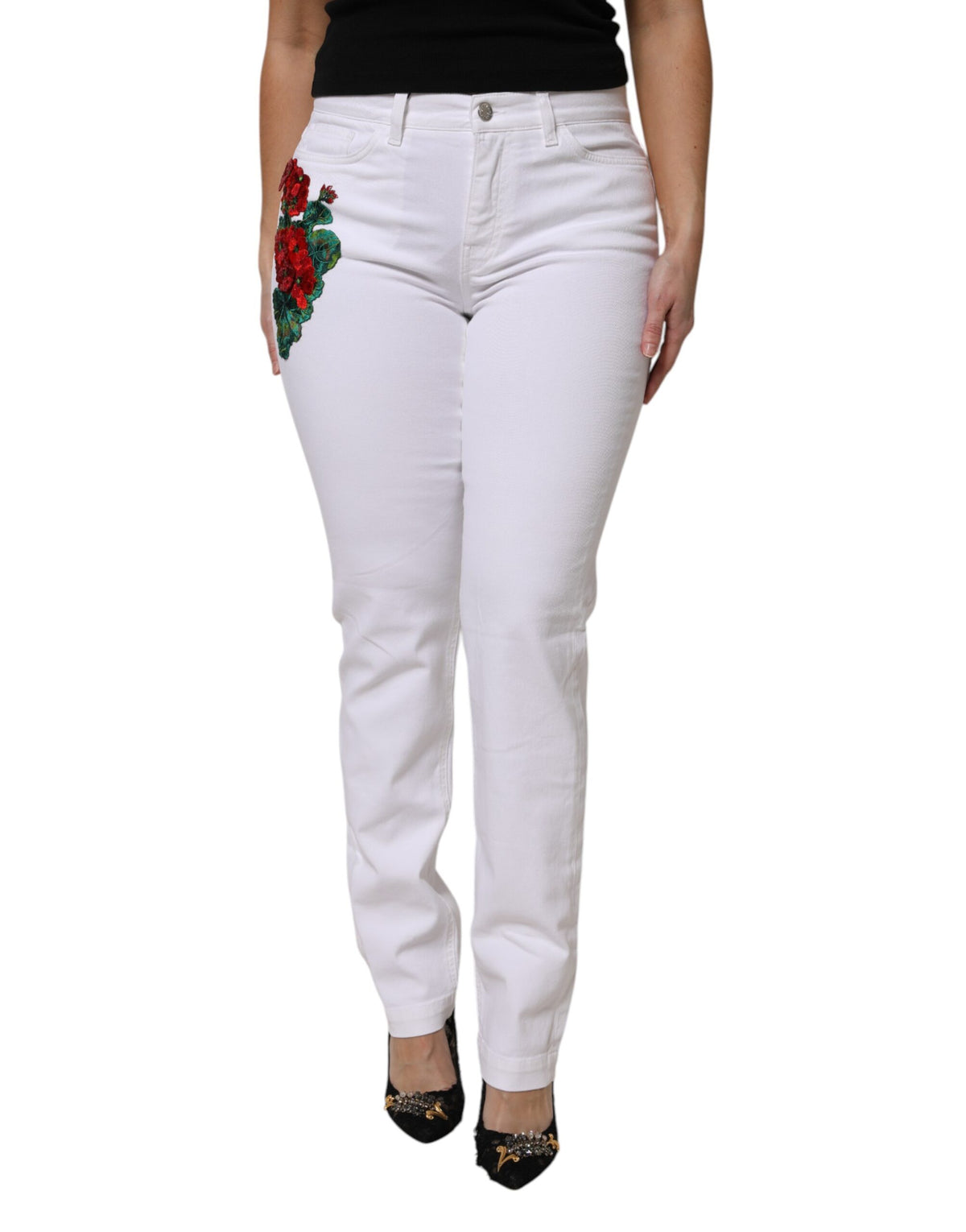 Dolce & Gabbana White Floral Sequin GIRLY Denim Jeans