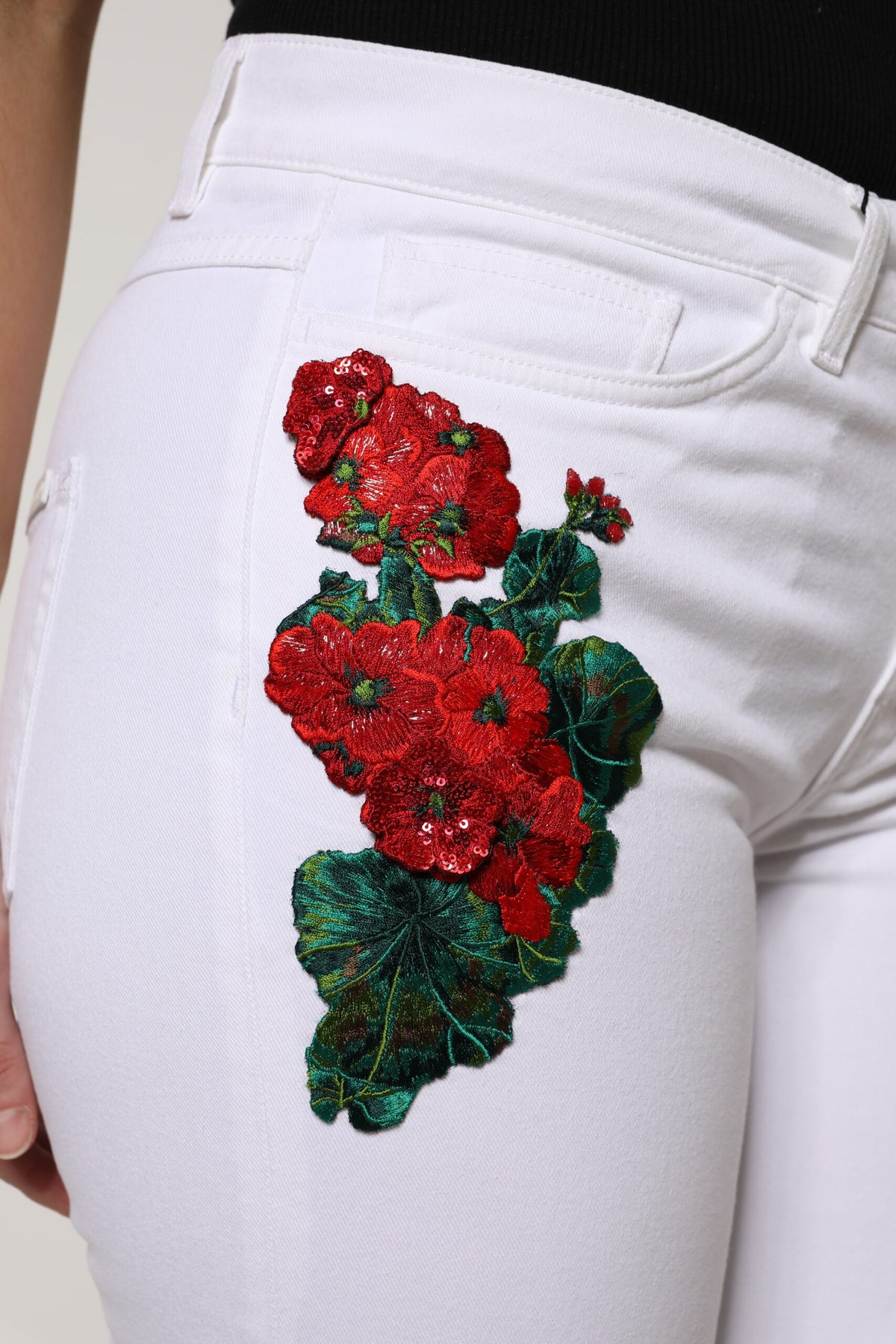 Dolce & Gabbana White Floral Sequin GIRLY Denim Jeans
