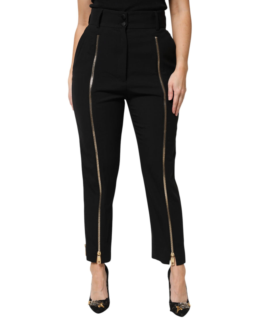Dolce & Gabbana Black High-Waist Wool Trousers with Zipper