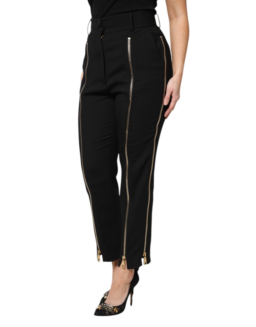 Dolce & Gabbana Black High-Waist Wool Trousers with Zipper