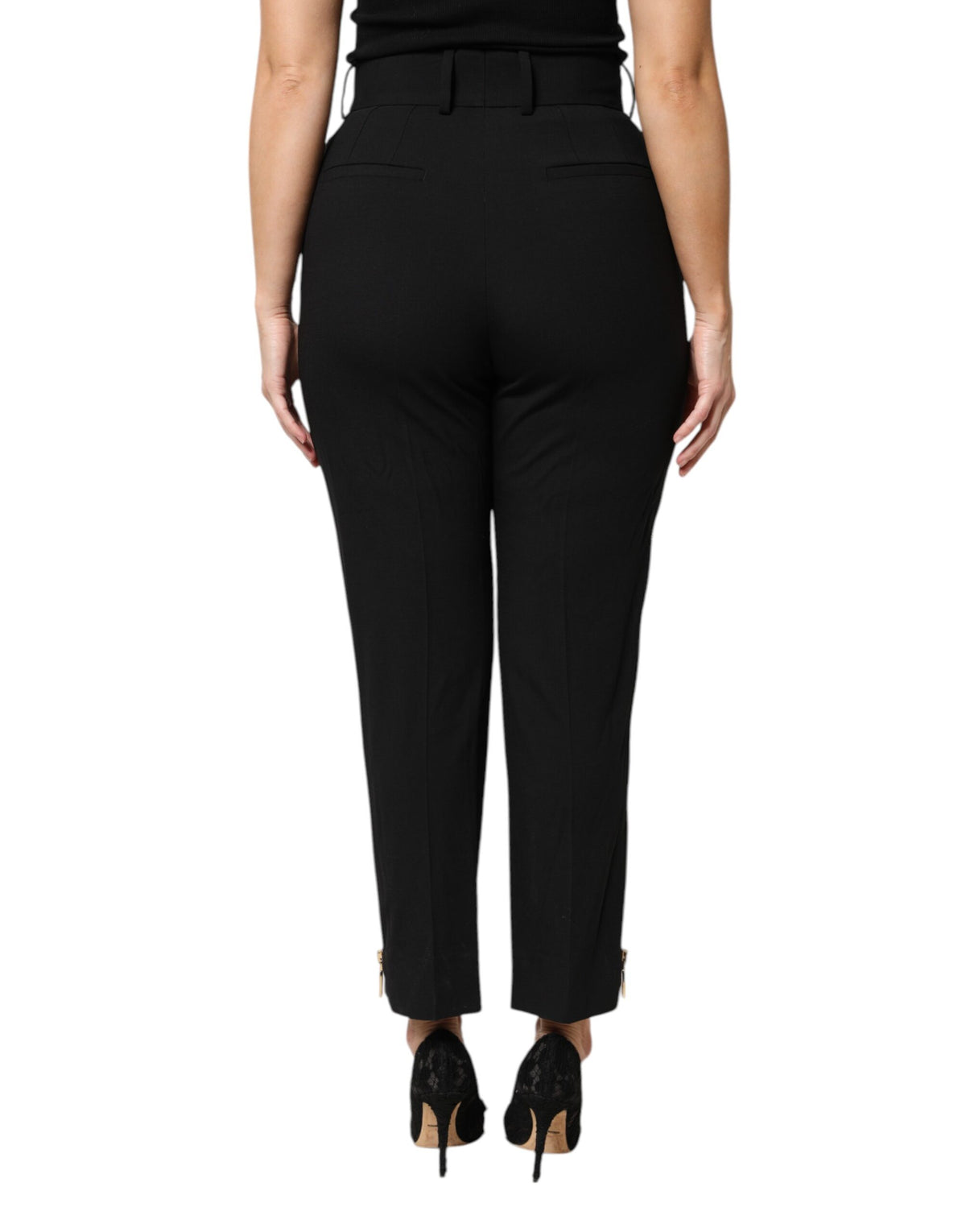 Dolce & Gabbana Black High-Waist Wool Trousers with Zipper