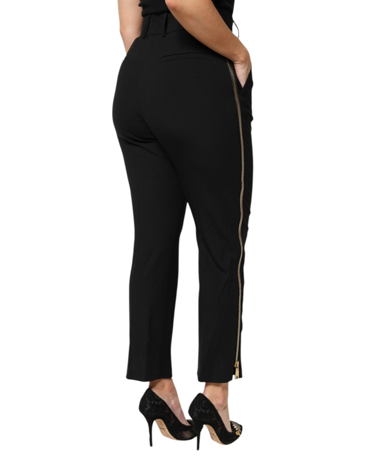 Dolce & Gabbana Black High-Waist Wool Trousers with Zipper