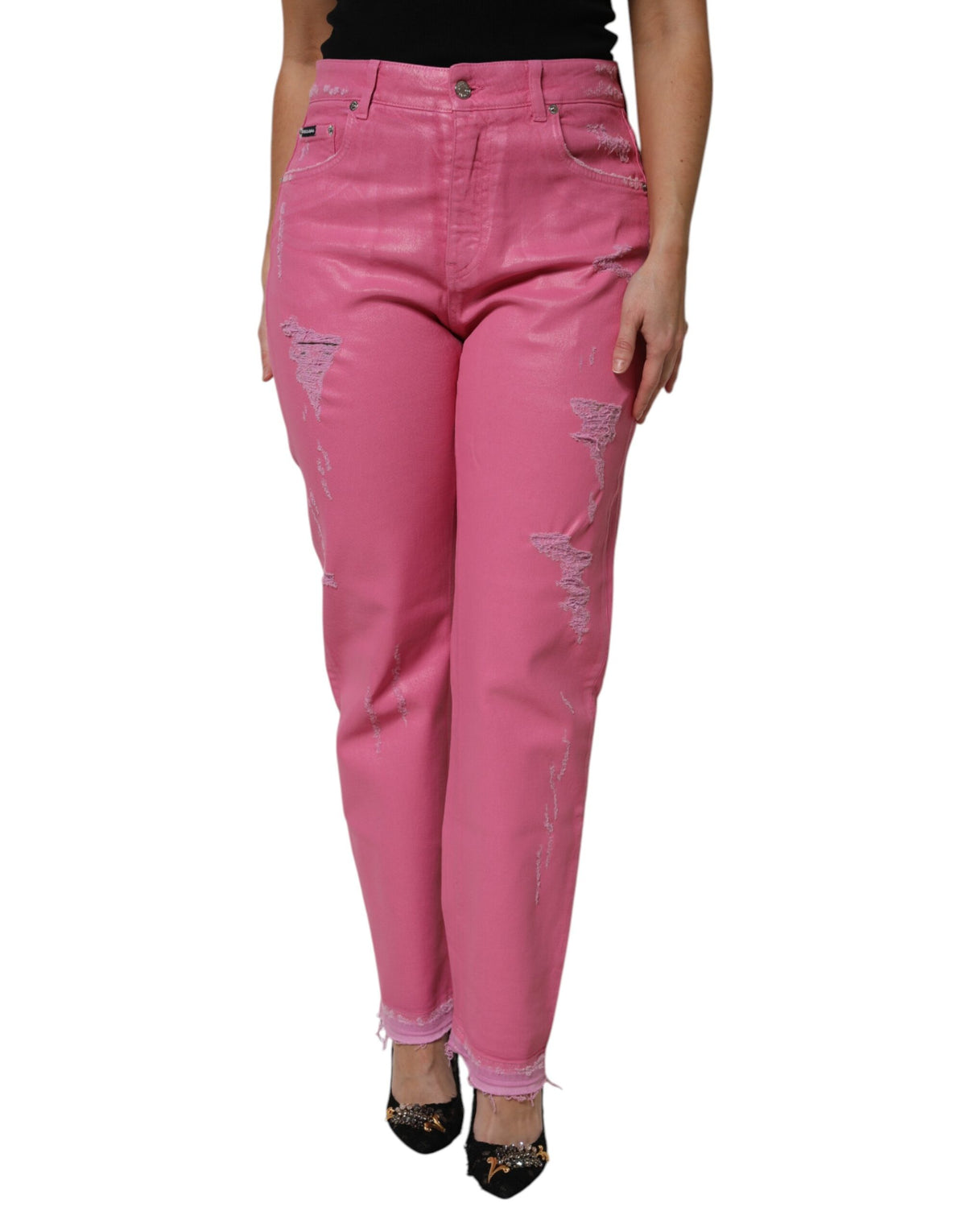 Dolce & Gabbana Pink distressed mid-rise denim jeans
