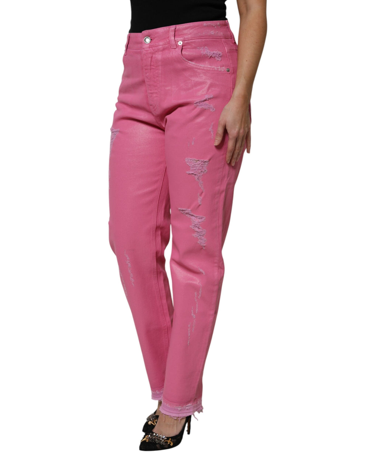 Dolce & Gabbana Pink distressed mid-rise denim jeans