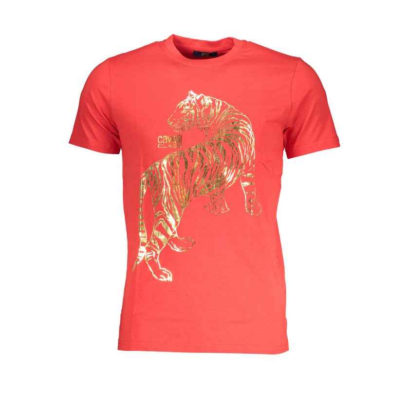 Cavalli Class Rotes Baumwoll-T-Shirt für Herren