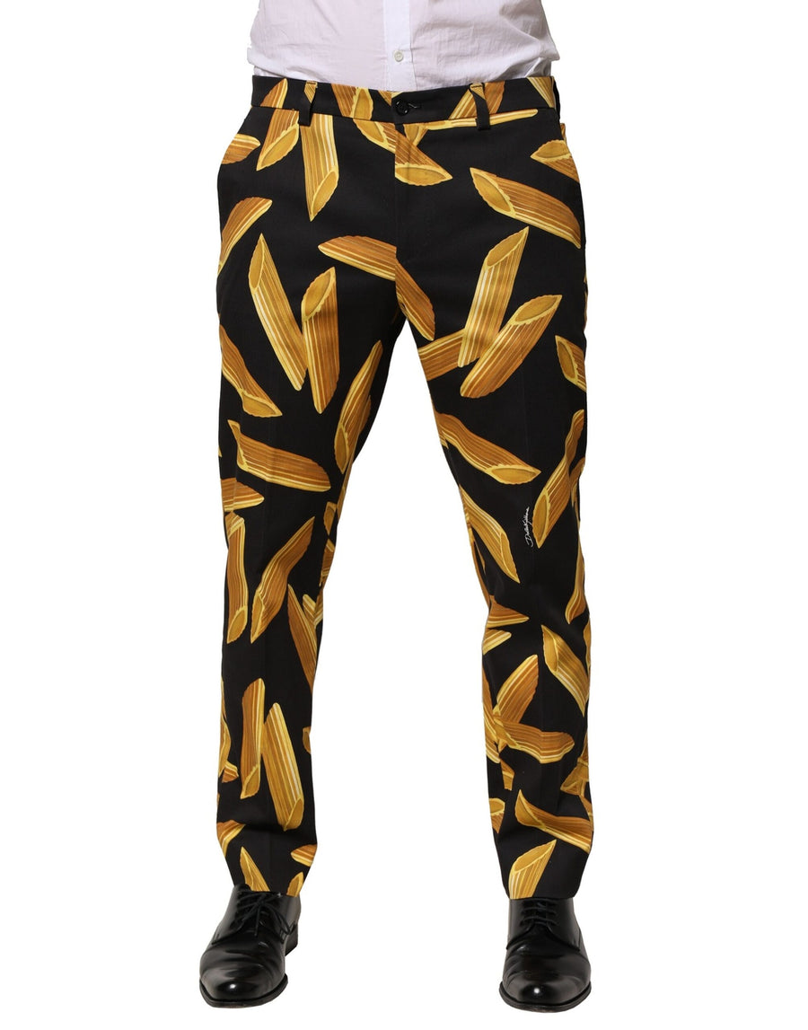 Dolce & Gabbana Black Pasta Print Tapered Men's Trousers