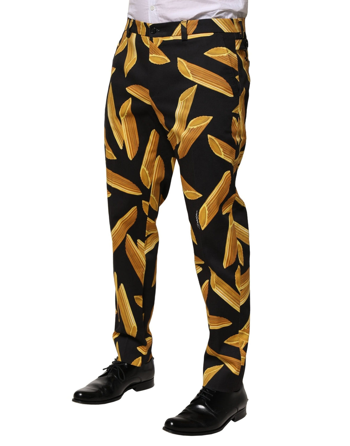Dolce & Gabbana Black Pasta Print Tapered Men's Trousers