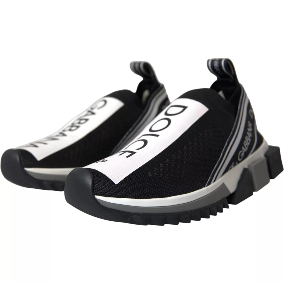 Dolce & Gabbana Black White Slip-On Sorrento Sneakers Shoes