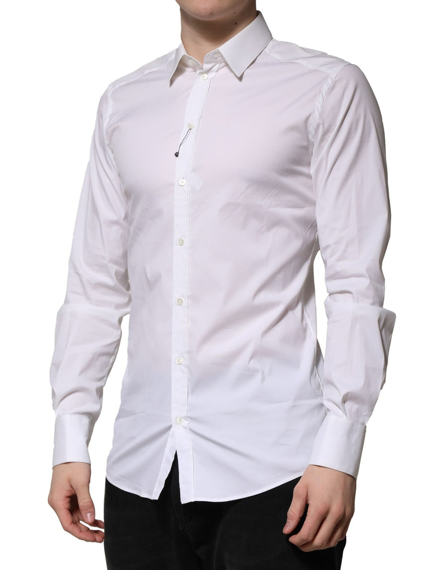 Dolce & Gabbana White Long-Sleeve Cotton GOLD Formal Shirt